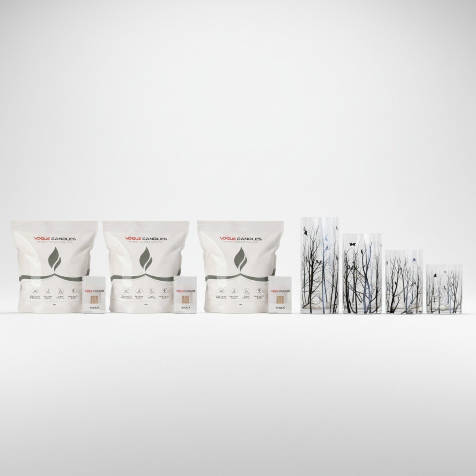 Vogue Candles PLUS (4 Noir Vase Set + 15 Lbs. of Granules)