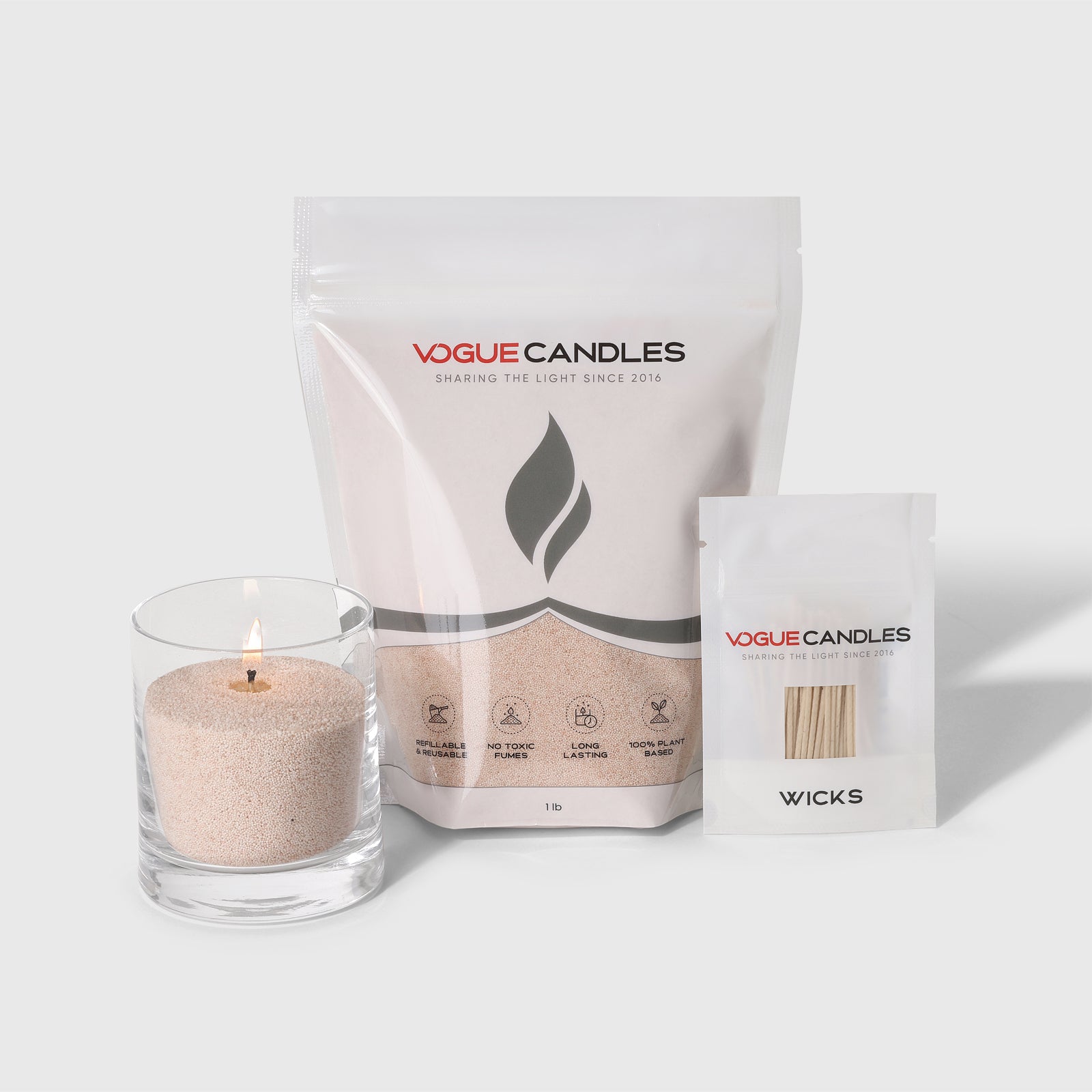 6" Vase, 5lb Bag Wax Granules + 50 Wicks